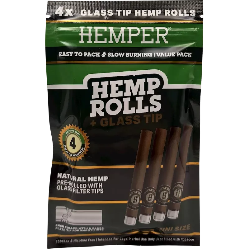 Hemper – Hemp Rolls Natural + Glass Tips Mini x4