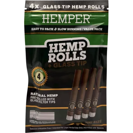 Hemper – Hemp Rolls Natural + Glass Tips Mini x4
