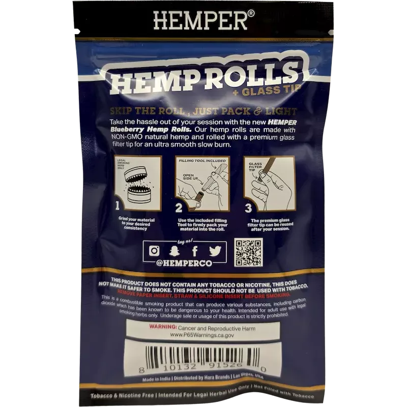 Hemper – Hemp Rolls Blueberry + Glass Tips Mini x4