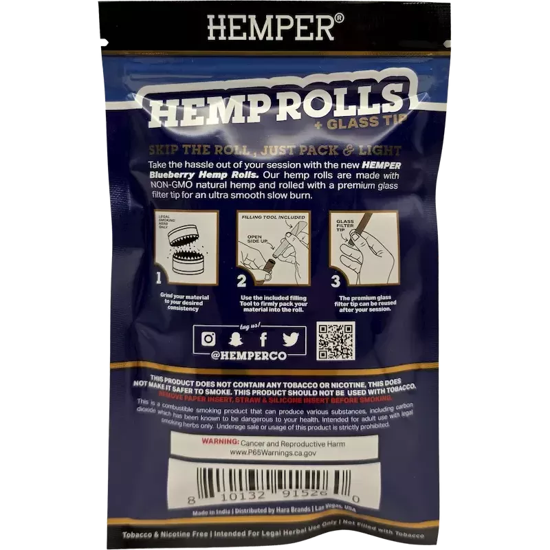 Hemper – Hemp Rolls Blueberry + Glass Tips Mini x4