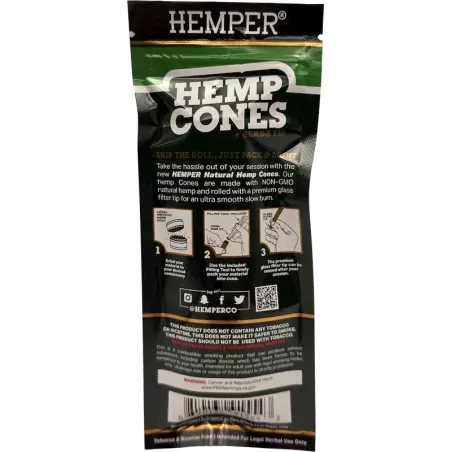 Hemper – Hemp Cones Natural + Glass Tips King Size x2