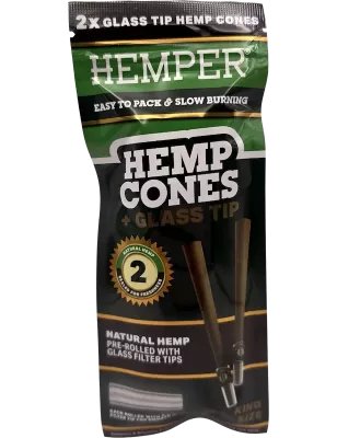 Hemper – Hemp Cones Natural + Glass Tips King Size x2