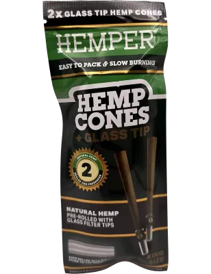 Hemper – Hemp Cones Natural + Glass Tips King Size x2