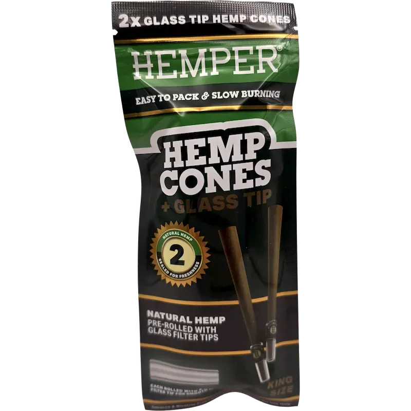 Hemper – Hemp Cones Natural + Glass Tips King Size x2