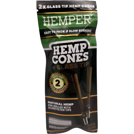 Hemper – Hemp Cones Natural + Glass Tips King Size x2