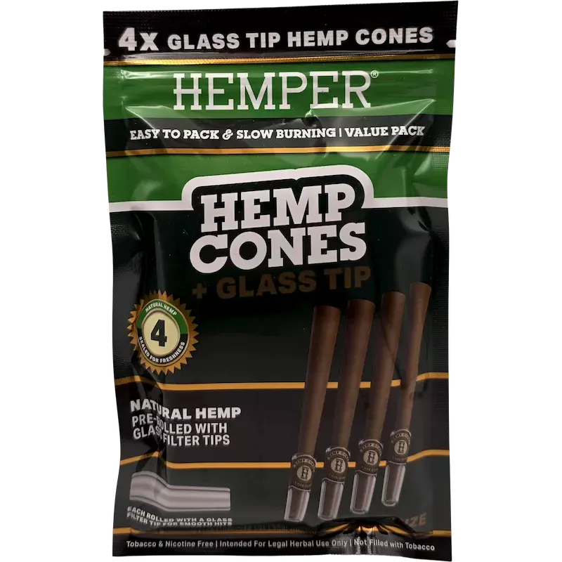 Hemper – Hemp Cones Natural + Glass Tips Mini x4