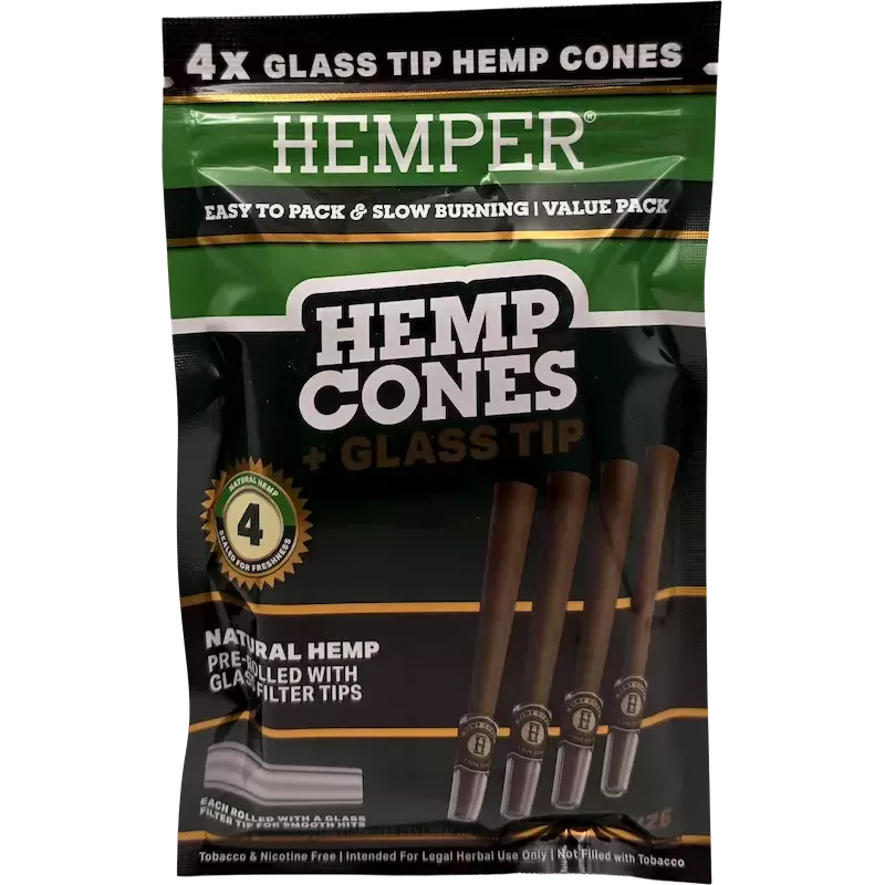 Hemper – Hemp Cones Natural + Glass Tips Mini x4