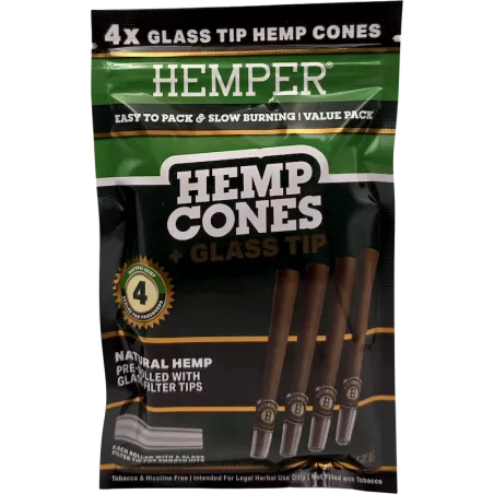 Hemper – Hemp Cones Natural + Glass Tips Mini x4