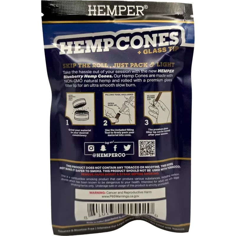 Hemper – Hemp Cones Blueberry + Glass Tips Mini x4