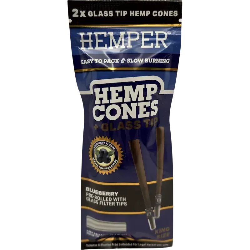 Hemper – Hemp Cones Blueberry + Glass Tips King Size x2