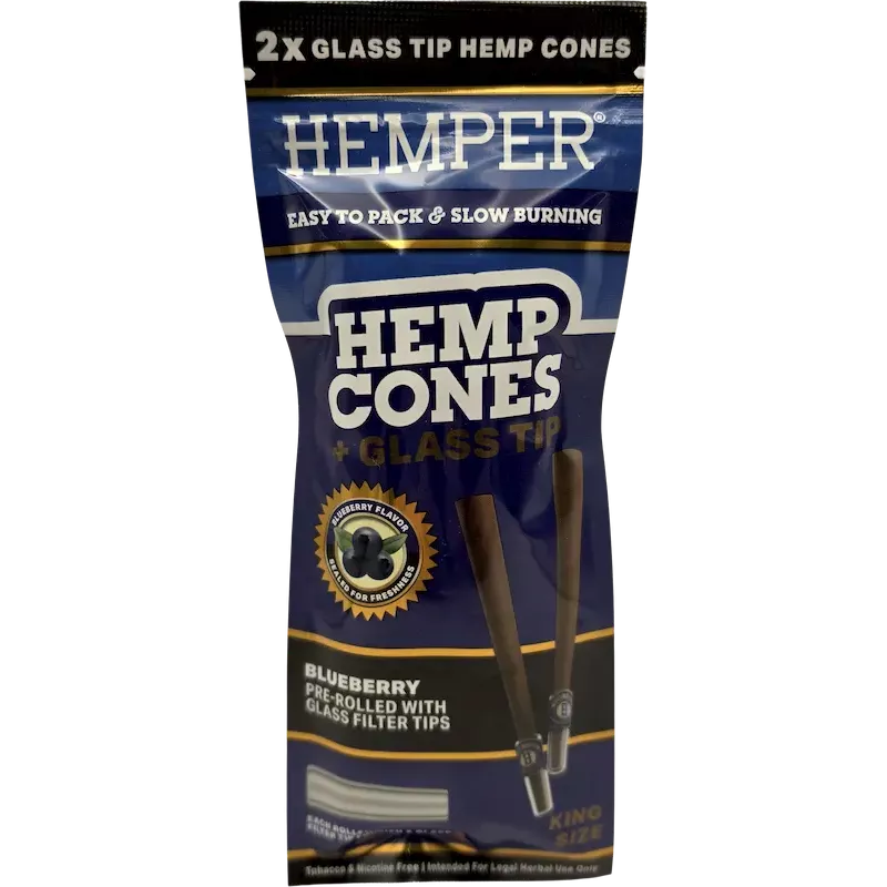 Hemper – Hemp Cones Blueberry + Glass Tips King Size x2
