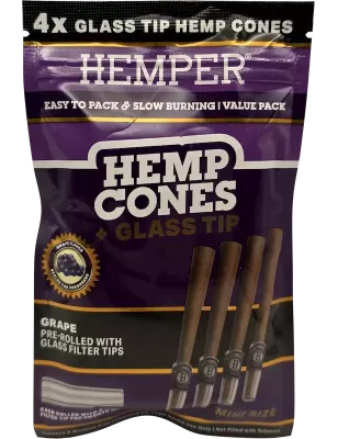Hemper – Hemp Cones Grape + Glass Tips Mini x4