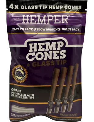 Hemper – Hemp Cones Grape + Glass Tips Mini x4