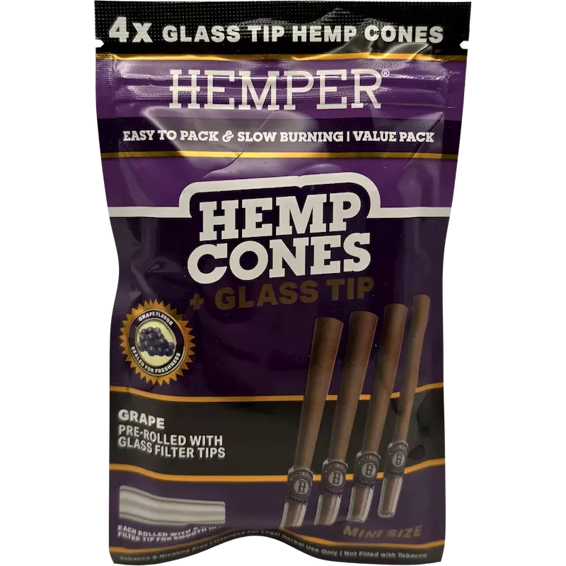 Hemper – Hemp Cones Grape + Glass Tips Mini x4