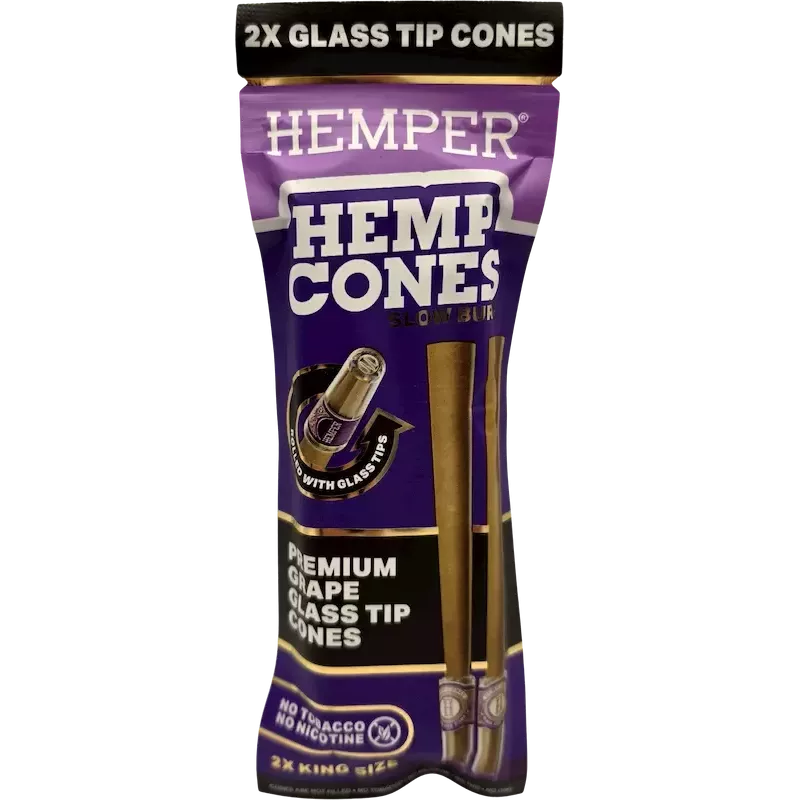 Hemper – Hemp Cones Grape + Glass Tips King Size x2