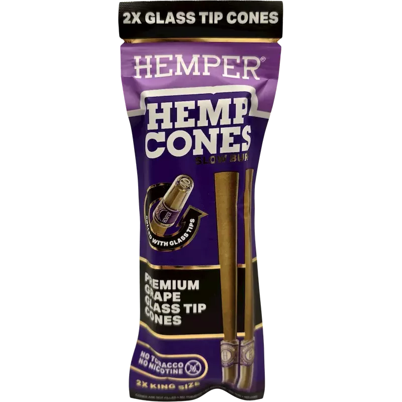 Hemper – Hemp Cones Grape + Glass Tips King Size x2