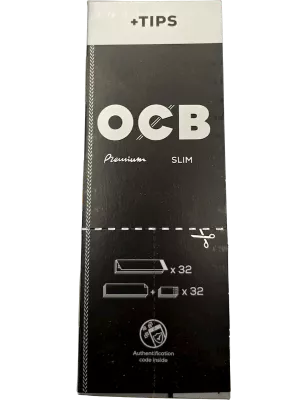 OCB Slim Premium King Size Slim with Tips – Box of 32