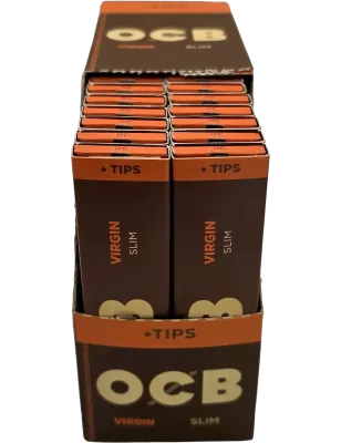 OCB Virgin Brown Slim + Tips Box – 32 Booklets