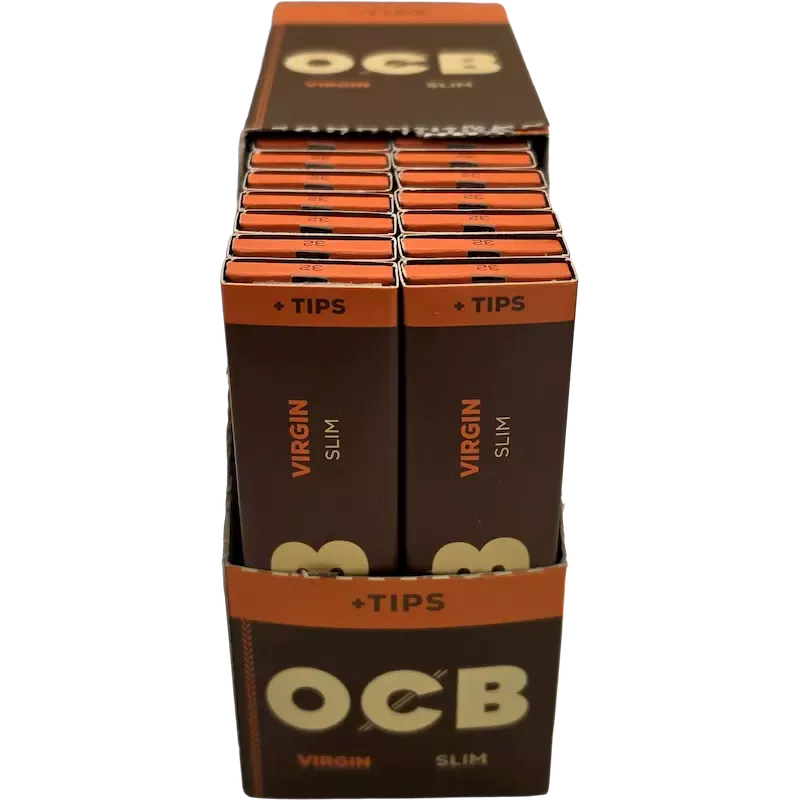 OCB Virgin Brown Slim + Tips Box – 32 Booklets