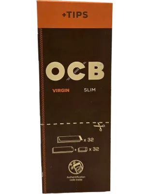 OCB Virgin Brown Slim + Tips Box – 32 Booklets