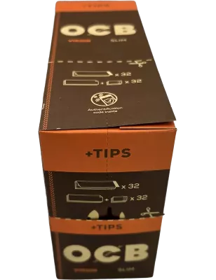 OCB Virgin Brown Slim + Tips Box – 32 Booklets