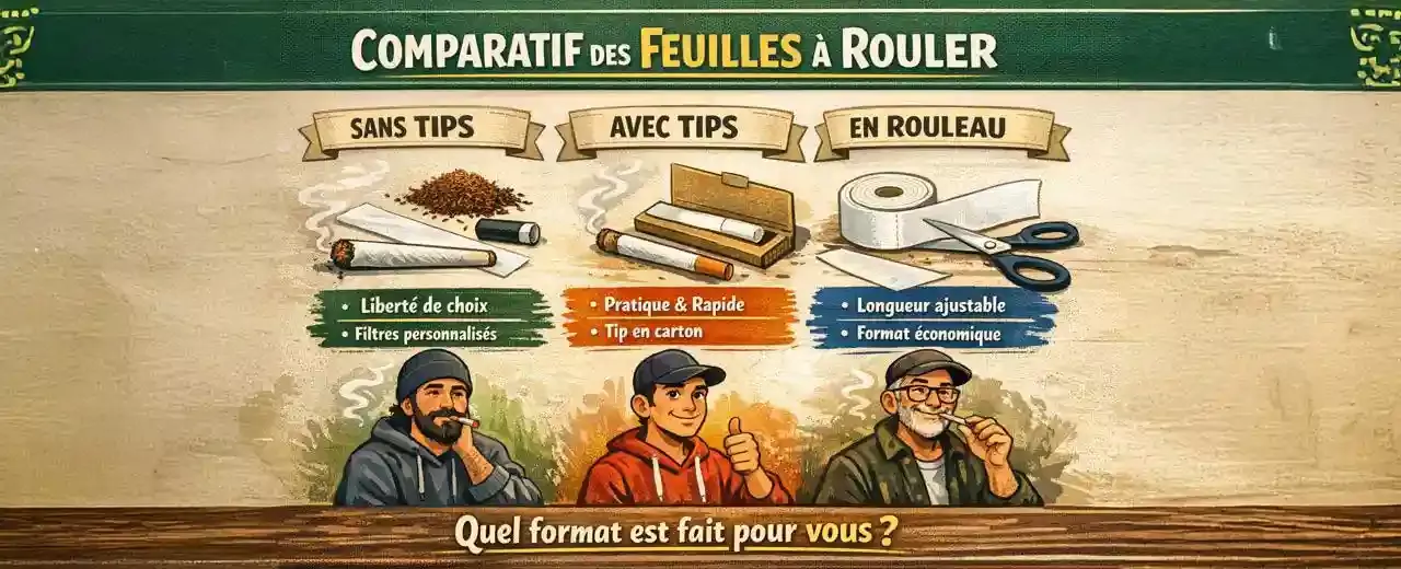 Comparatif des feuilles à rouler : sans tips, avec tips ou en rouleau
